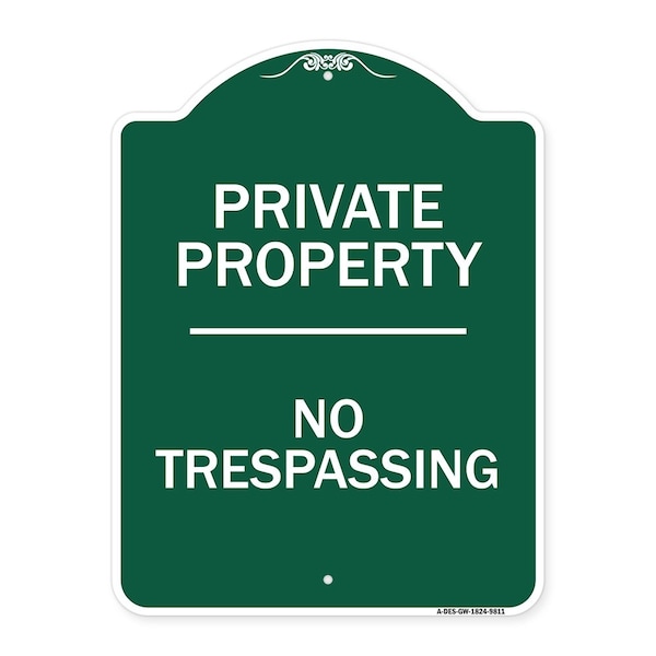 Signmission Designer Series No Trespassing, Green & White Heavy-Gauge Aluminum Sign, 24" H, GW-1824-9811 A-DES-GW-1824-9811 - main